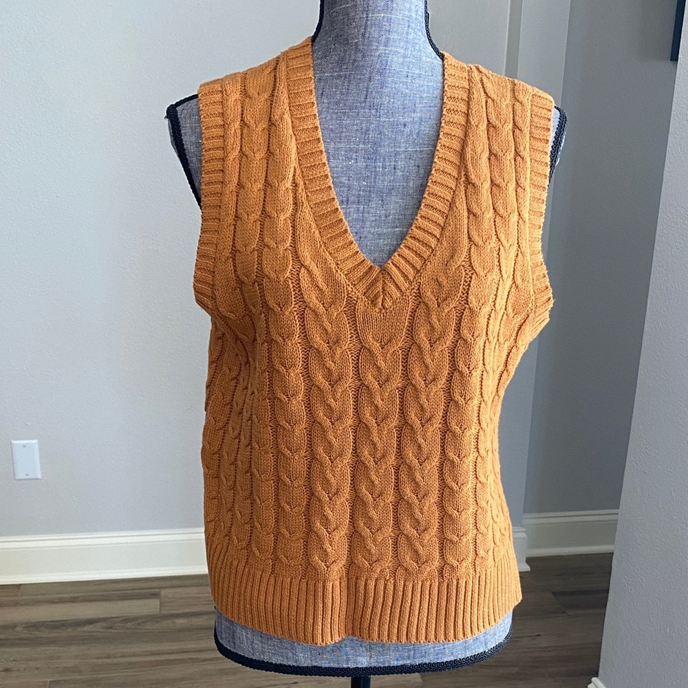cupcakes & cashmere Orange Cable Knit V-Neck Sweater